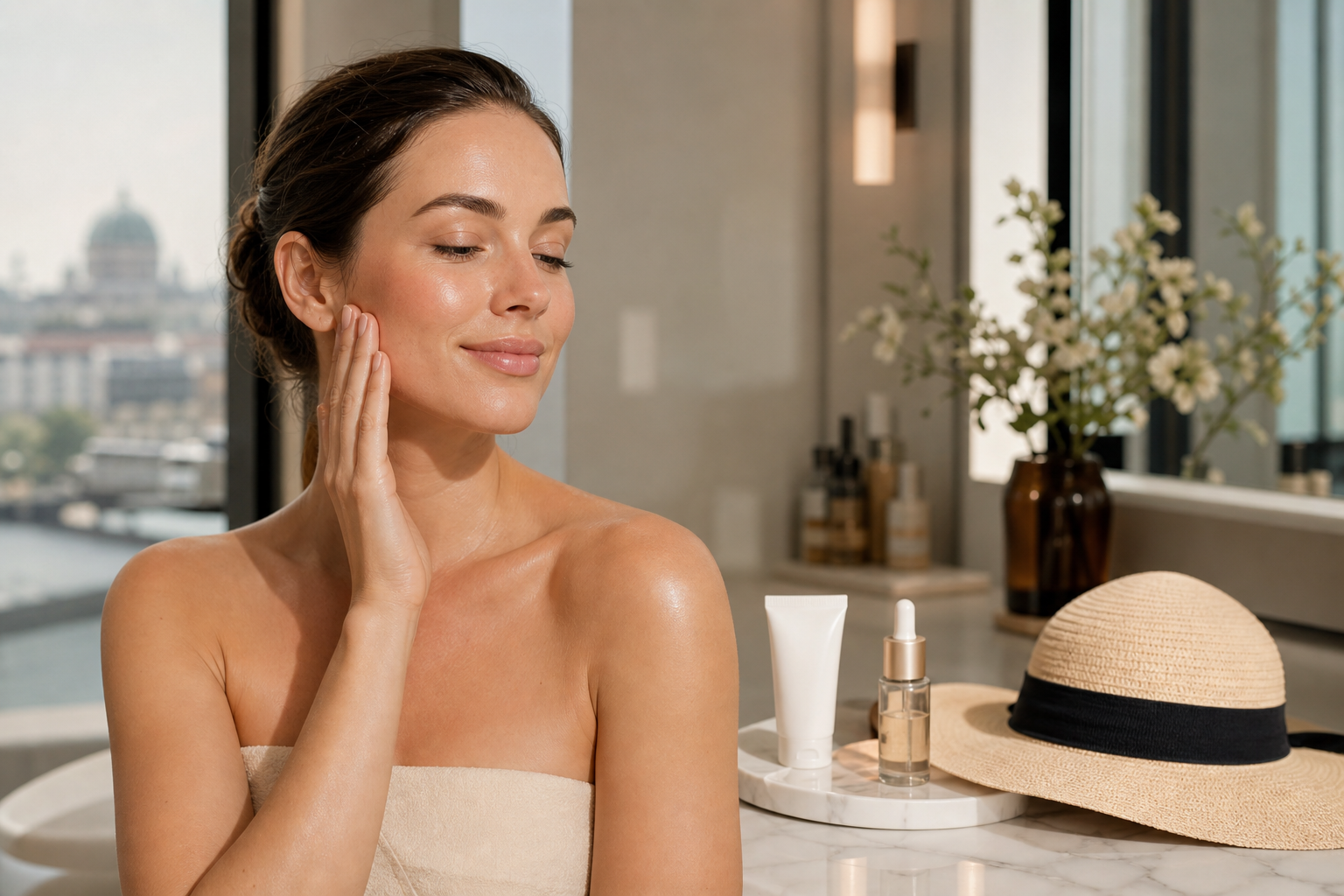 Gesichtsbehandlung vor Urlaub: Sonne und Pflege beachten in einem eleganten Berliner Beauty-Studio
