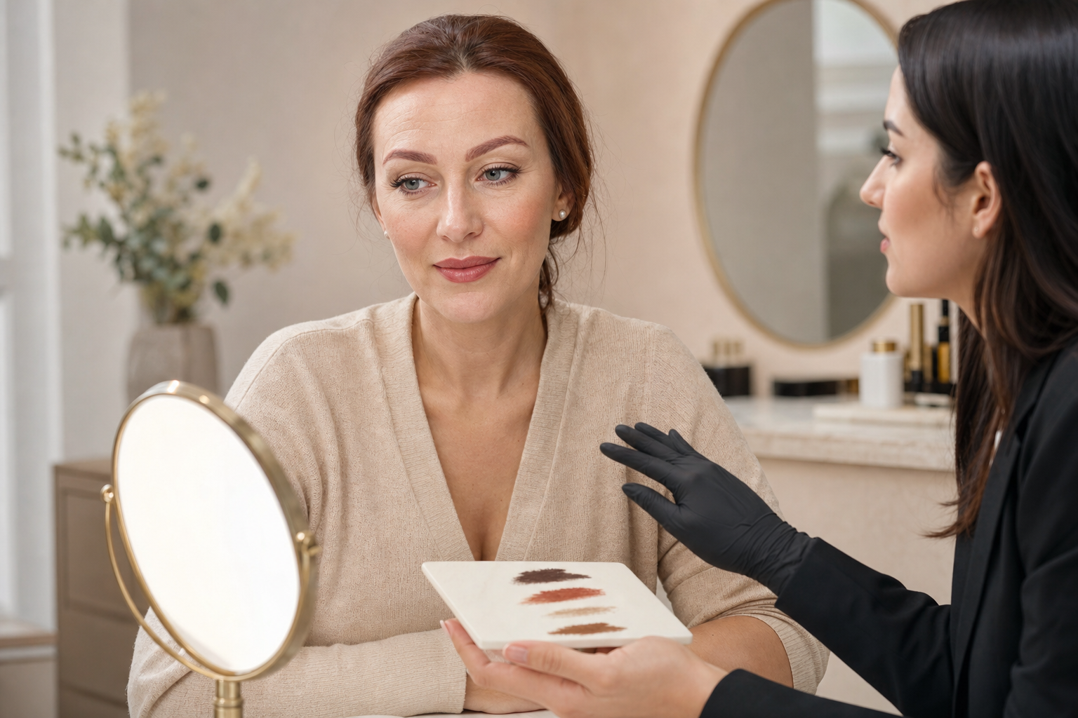 Microblading Berlin Mitte bei alter rötlicher Brauenfarbe in einem hochwertigen Berliner Beauty-Studio
